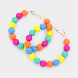 Colorful Rainbow Cluster Ball Beaded Hoop Earrings Trendy Womens Fashion Jewelry